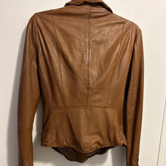 MUUBAA Moto Asymmetrical Lamb Leather Jacket in Burnt Sienna - Picture 2 of 6